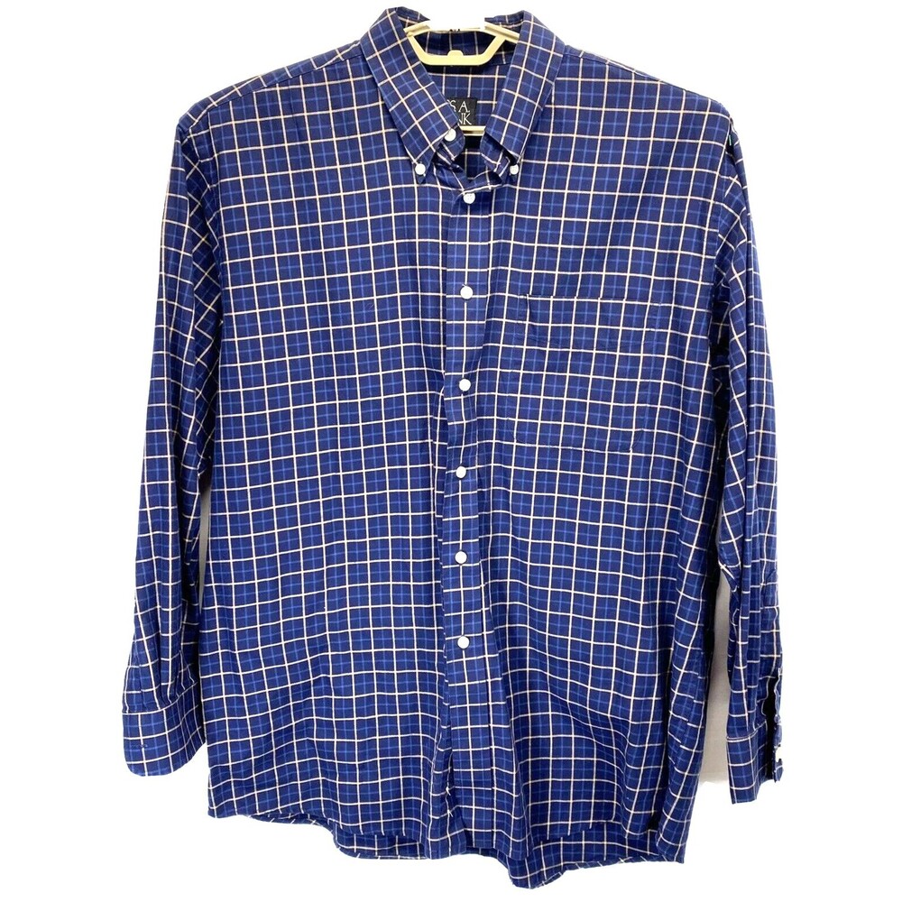 Jos A Bank Men's Sz Large 16-34 Dress Shirt Blue/Tan Check Executive Collection